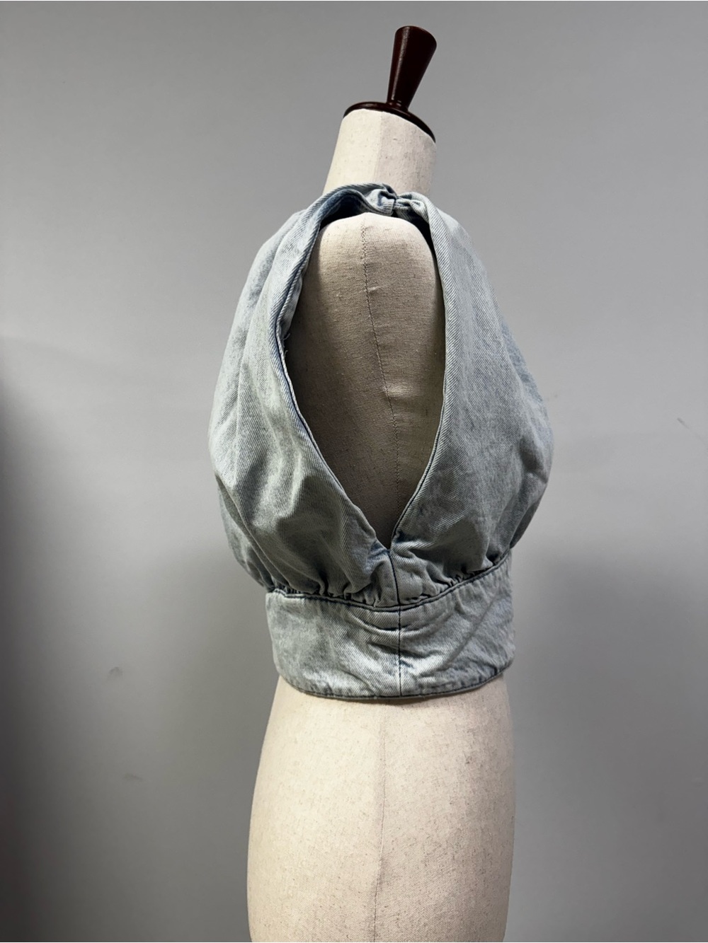 Zara Light Blue Denim Gathered Crop Top - Picture 4 of 6